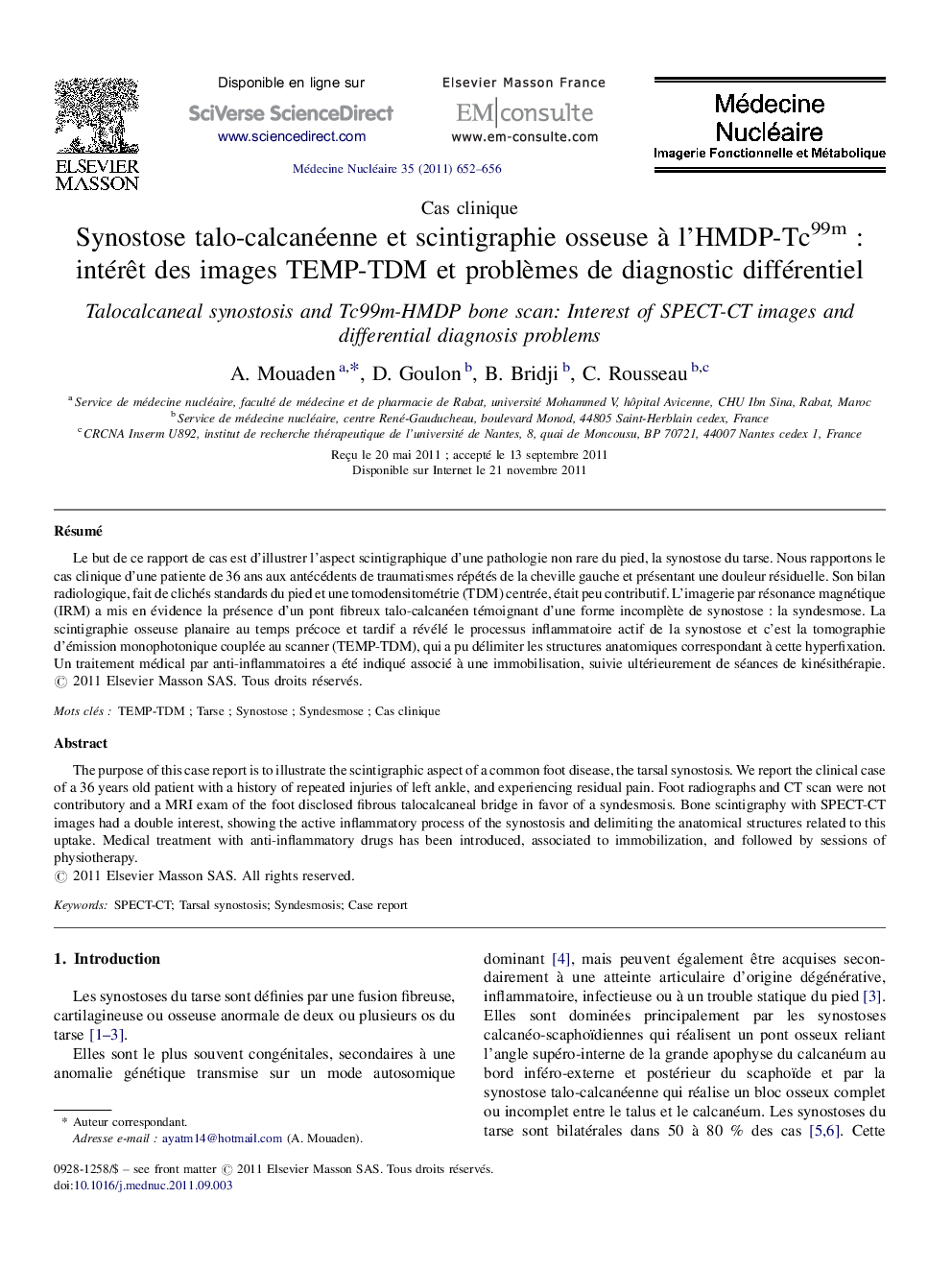 Synostose talo-calcanéenne et scintigraphie osseuse à l’HMDP-Tc99m : intérêt des images TEMP-TDM et problèmes de diagnostic différentiel