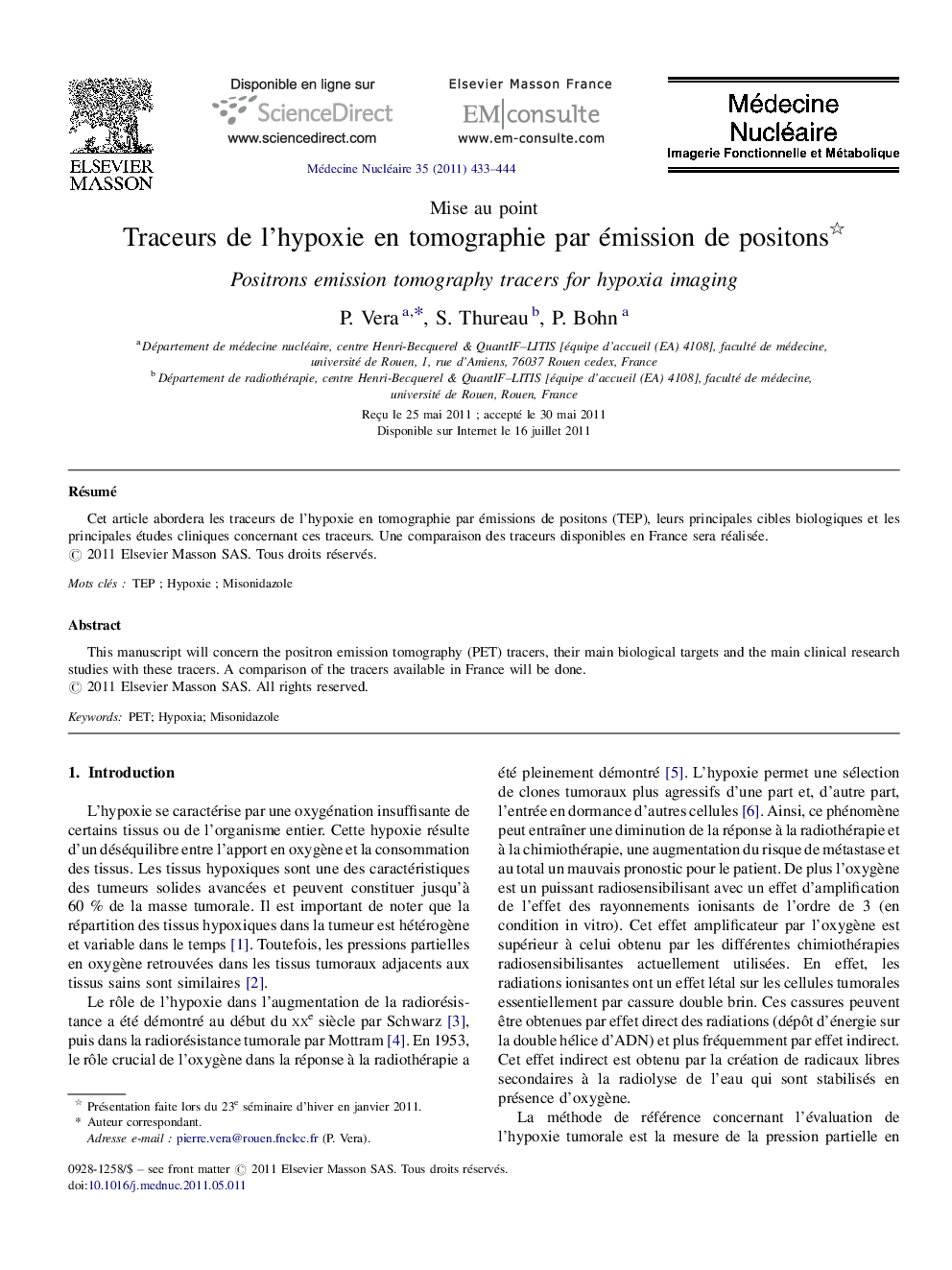 Traceurs de l’hypoxie en tomographie par émission de positons 