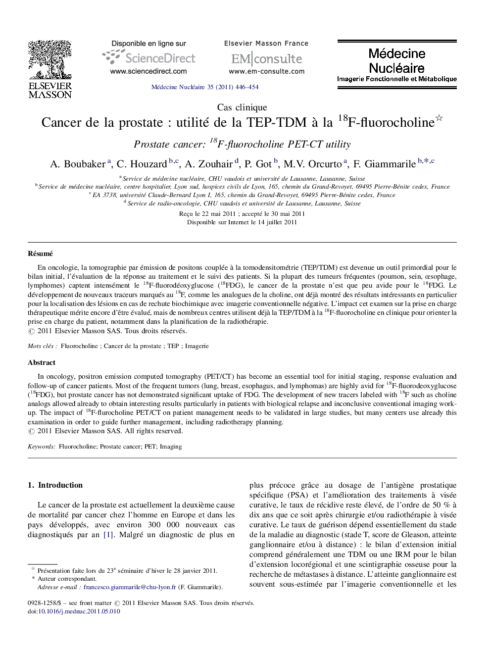 عکس صفحه اول مقاله: Cancer de la prostate : utilité de la TEP-TDM à la 18F-fluorocholine Cancer de la prostate : utilité de la TEP-TDM à la 18F-fluorocholine