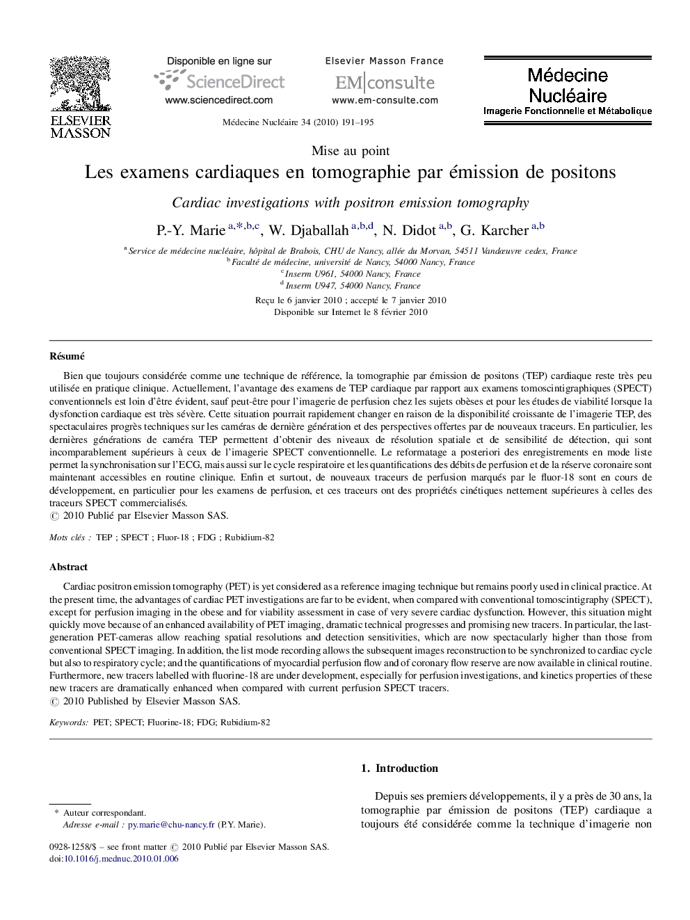 Les examens cardiaques en tomographie par émission de positons