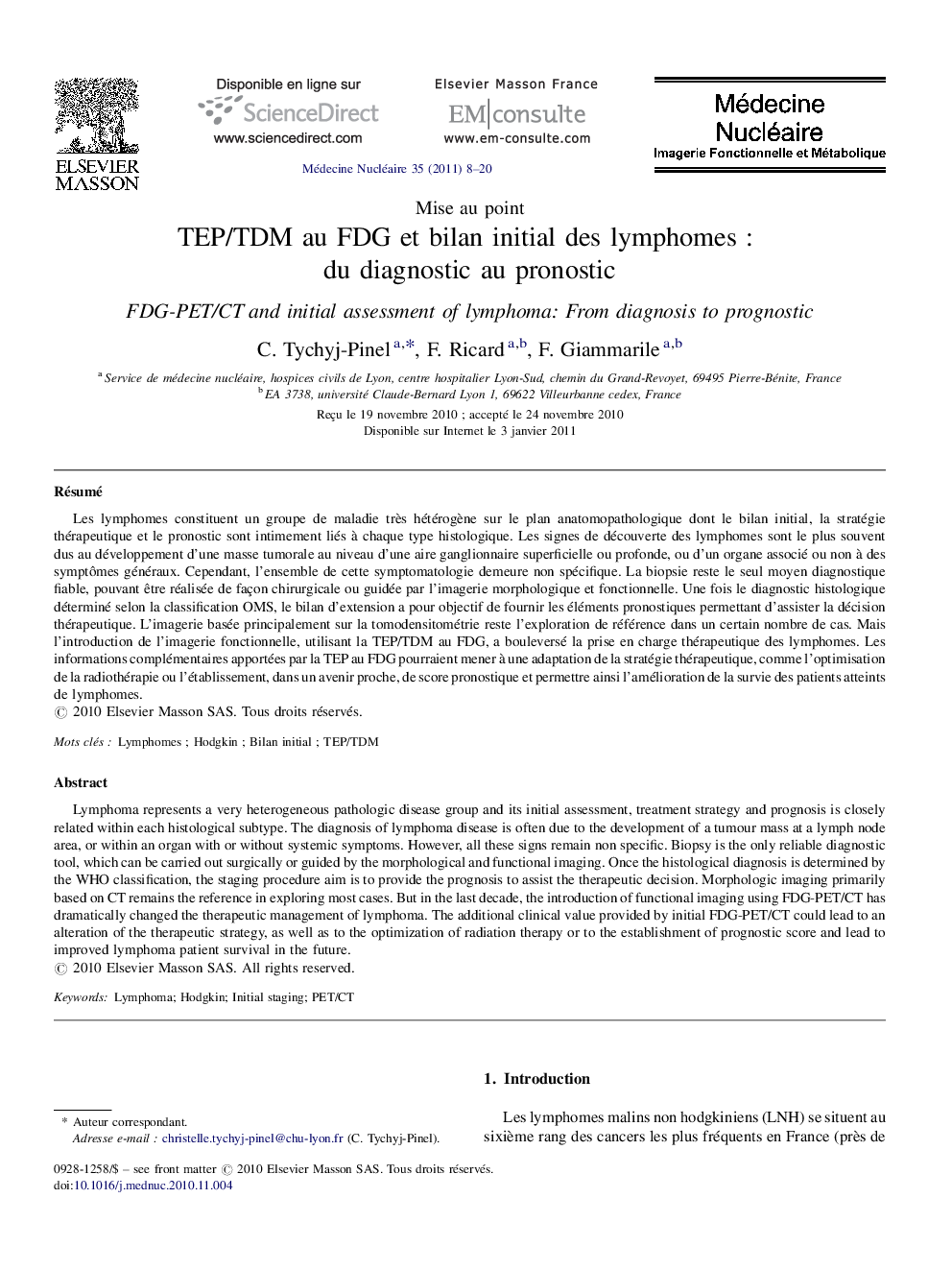 TEP/TDM au FDG et bilan initial des lymphomes : du diagnostic au pronostic