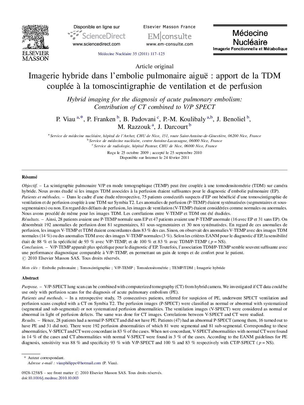 Imagerie hybride dans l’embolie pulmonaire aiguë : apport de la TDM couplée à la tomoscintigraphie de ventilation et de perfusion