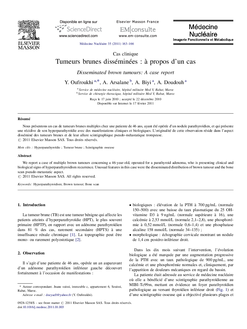 Tumeurs brunes disséminées : à propos d’un cas