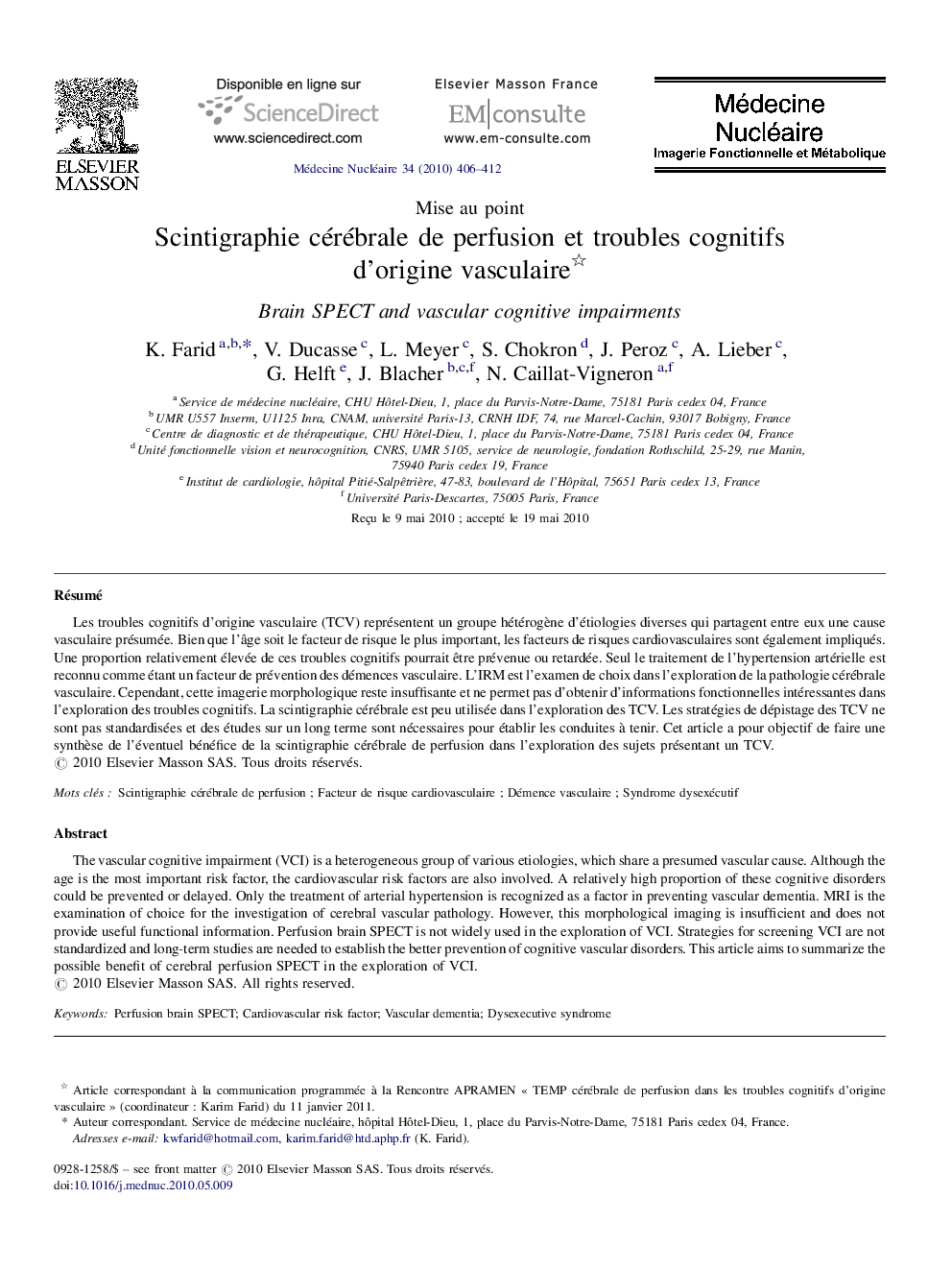 Scintigraphie cérébrale de perfusion et troubles cognitifs d’origine vasculaire 