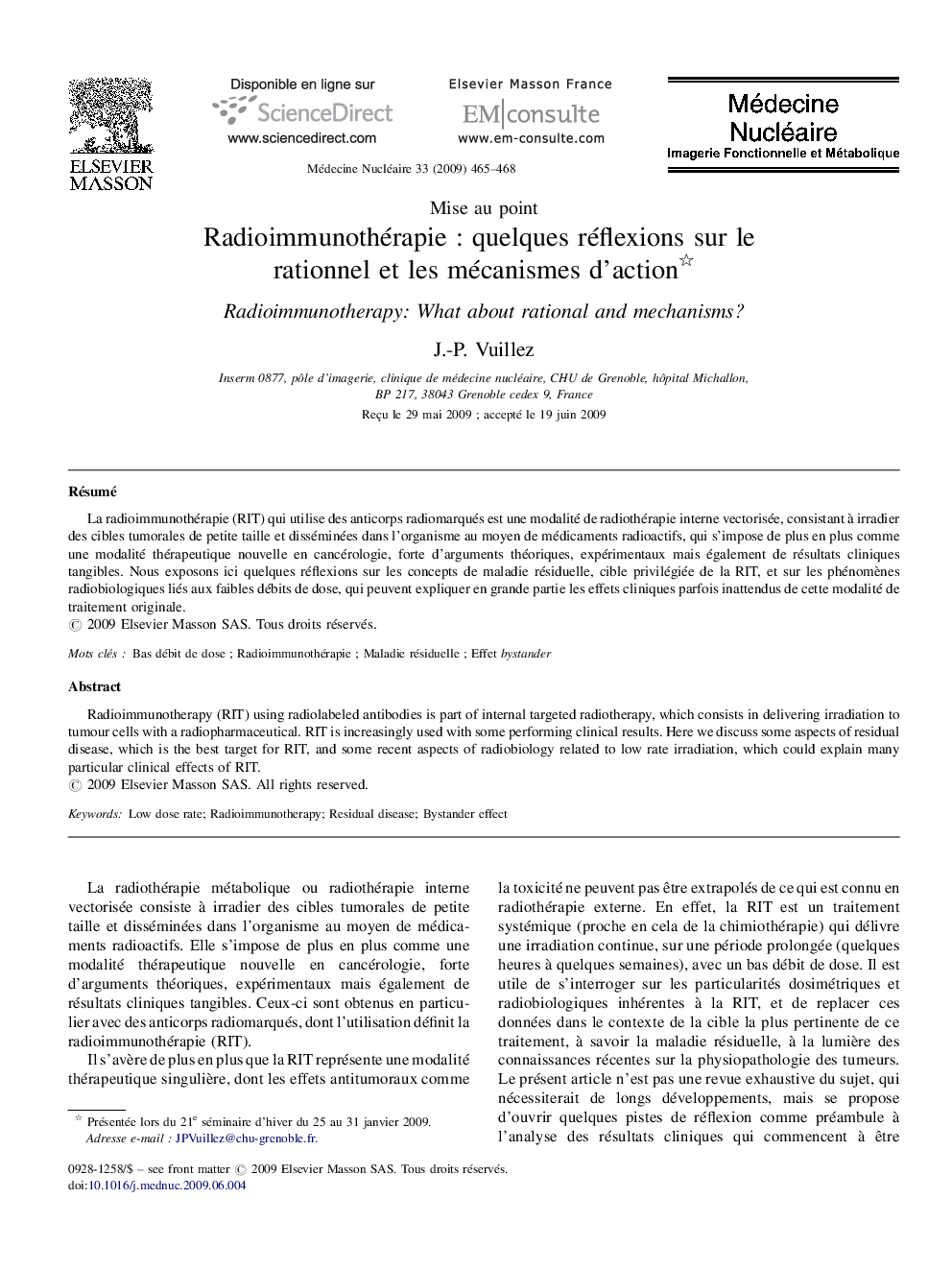 Radioimmunothérapie : quelques réflexions sur le rationnel et les mécanismes d’action 