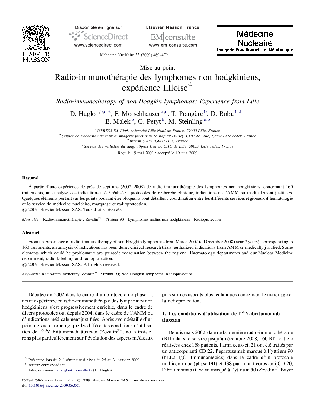 Radio-immunothérapie des lymphomes non hodgkiniens, expérience lilloise 