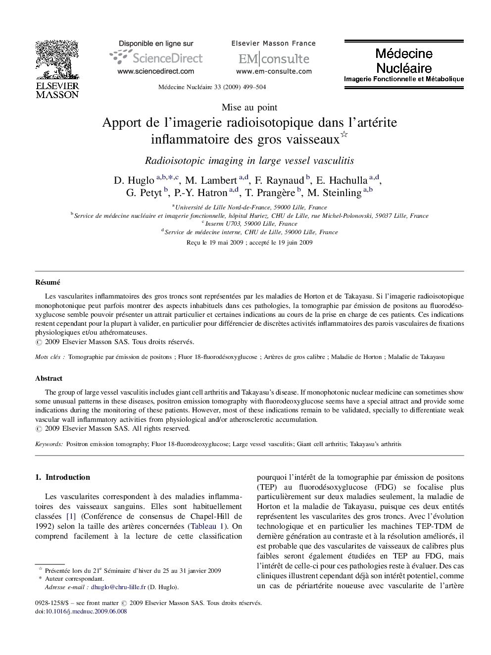 Apport de l’imagerie radioisotopique dans l’artérite inflammatoire des gros vaisseaux 