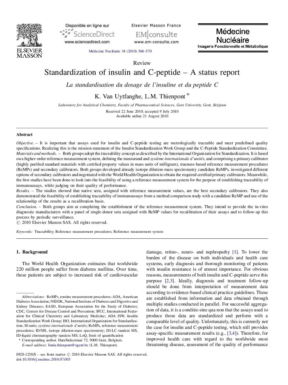 Standardization of insulin and C-peptide – A status report