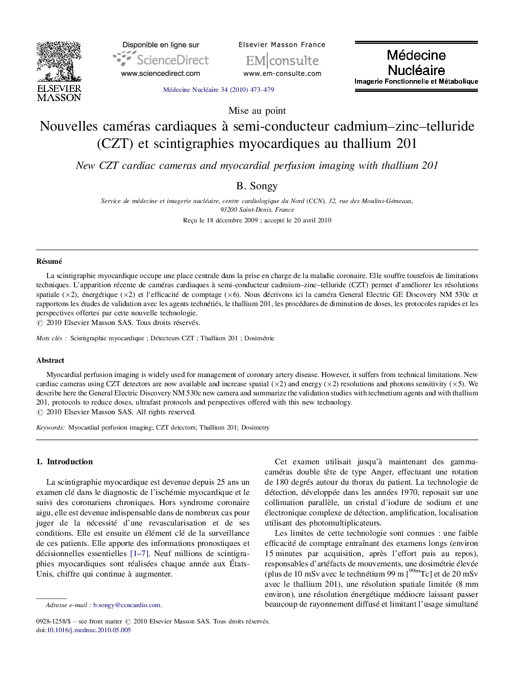 Nouvelles caméras cardiaques à semi-conducteur cadmium–zinc–telluride (CZT) et scintigraphies myocardiques au thallium 201