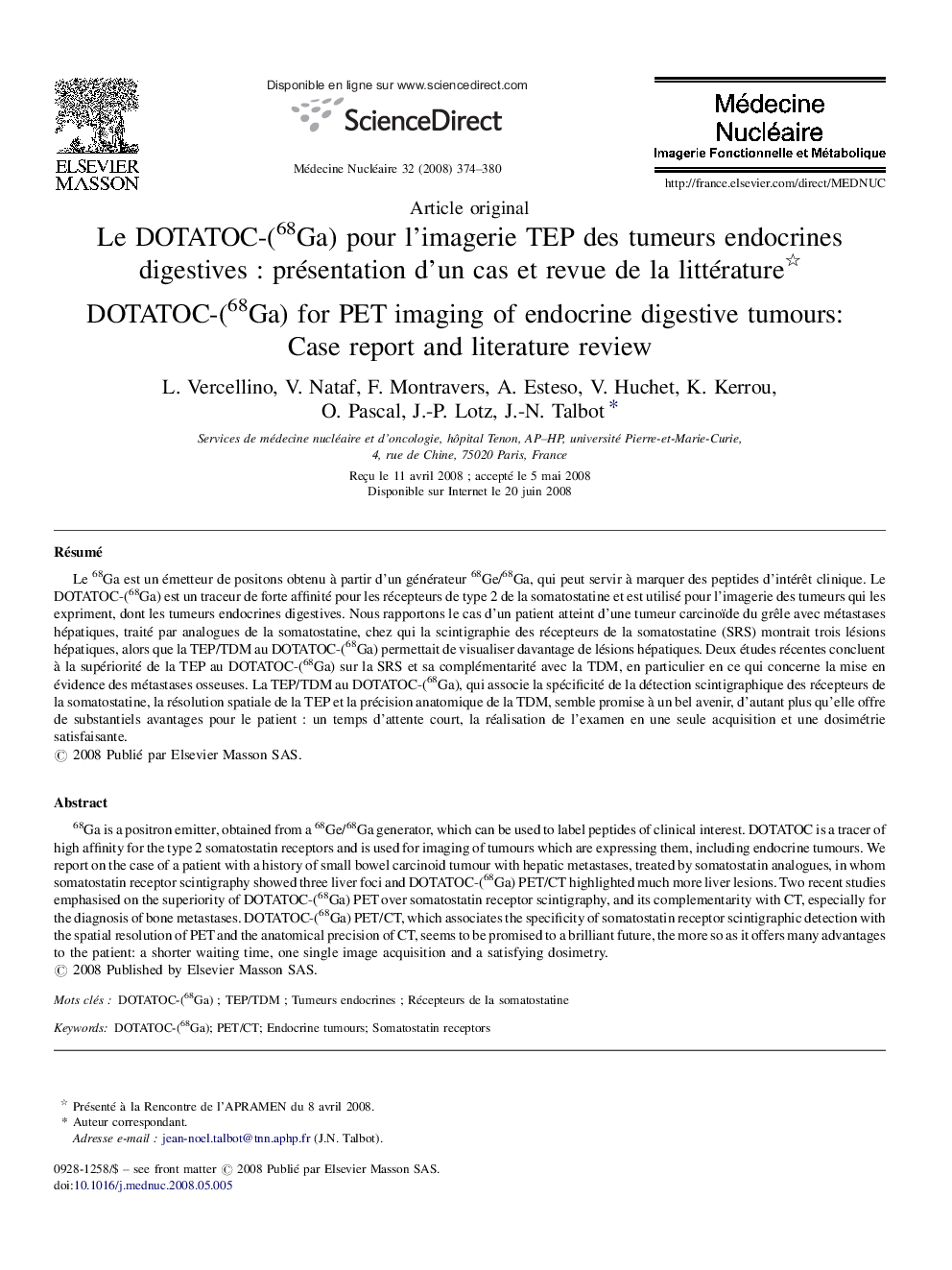 Le DOTATOC-(68Ga) pour l’imagerie TEP des tumeurs endocrines digestives : présentation d’un cas et revue de la littérature 