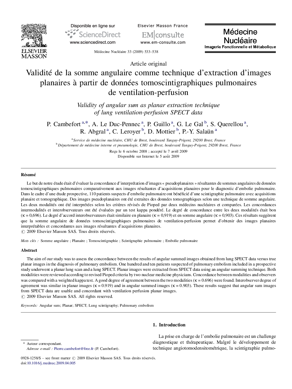 Validité de la somme angulaire comme technique d’extraction d’images planaires à partir de données tomoscintigraphiques pulmonaires de ventilation-perfusion