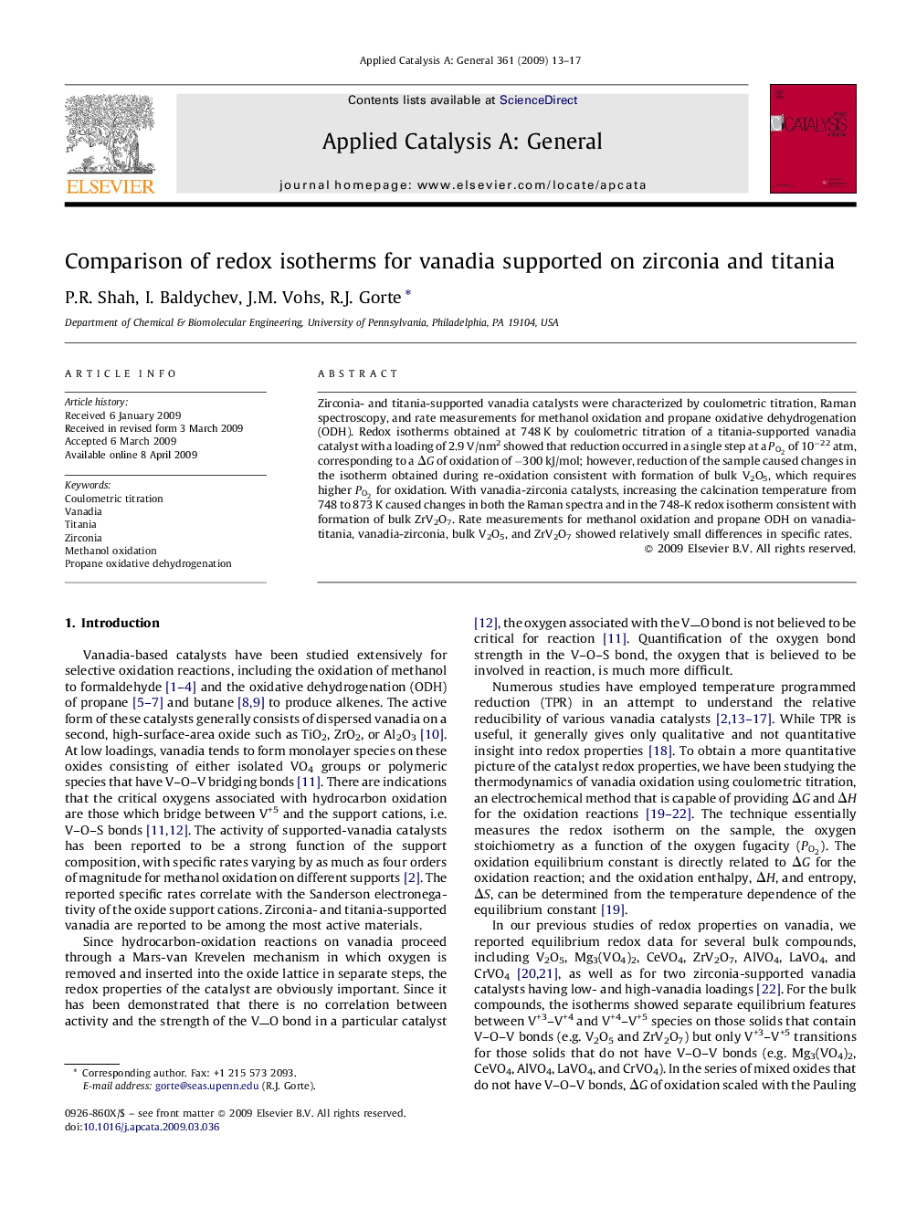 Comparison of redox isotherms for vanadia supported on zirconia and titania