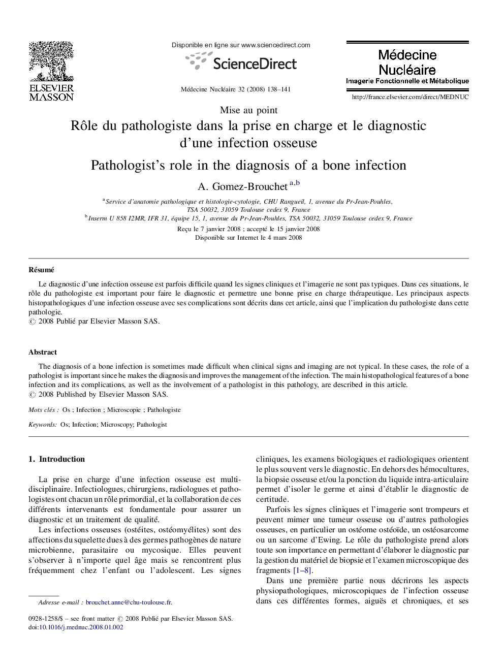 Rôle du pathologiste dans la prise en charge et le diagnostic d’une infection osseuse