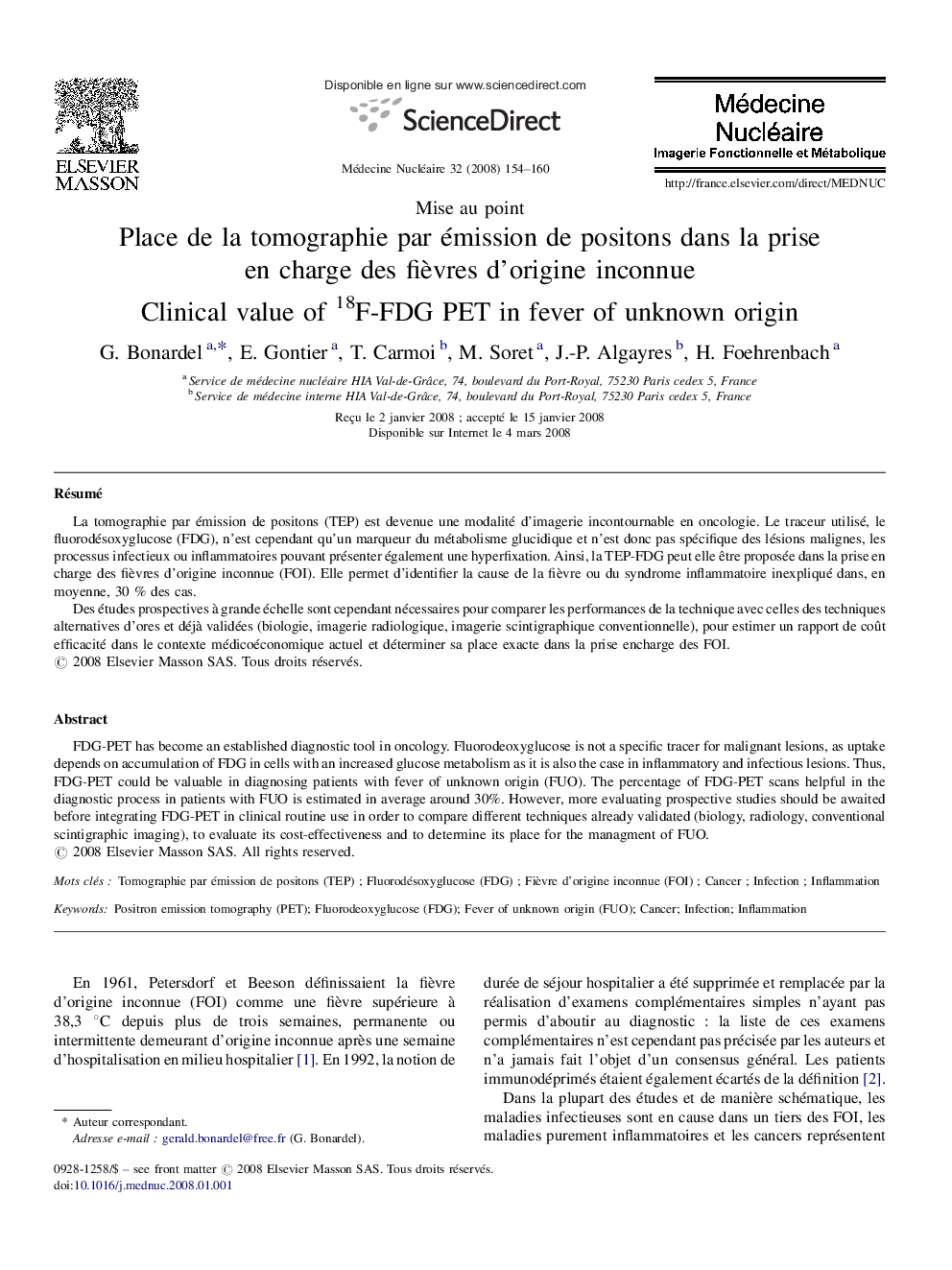 Place de la tomographie par émission de positons dans la prise en charge des fièvres d’origine inconnue