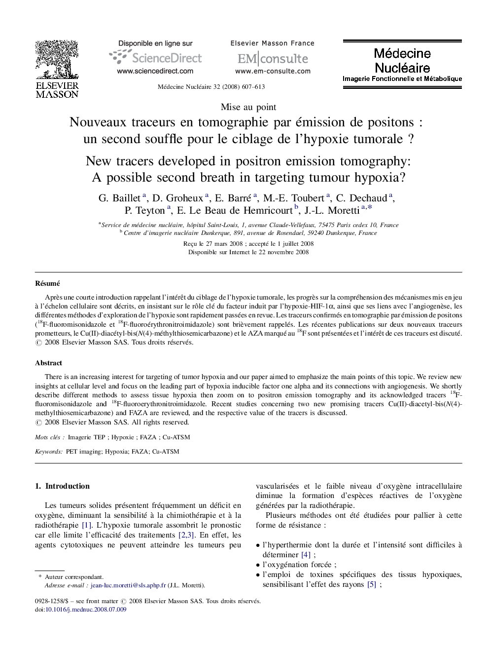 Nouveaux traceurs en tomographie par émission de positons : un second souffle pour le ciblage de l’hypoxie tumorale ?