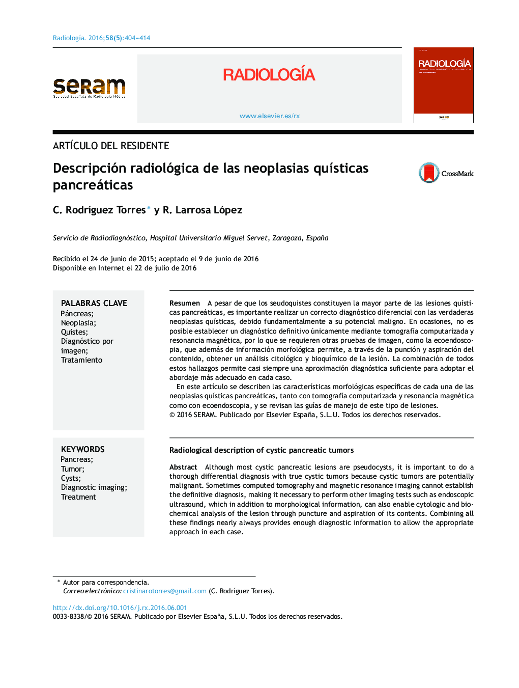 Descripción radiológica de las neoplasias quísticas pancreáticas