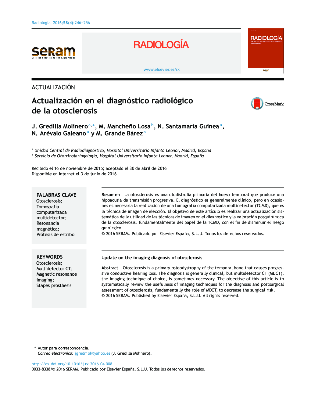 Actualización en el diagnóstico radiológico de la otosclerosis