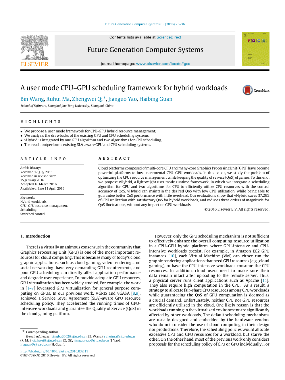 A user mode CPU–GPU scheduling framework for hybrid workloads