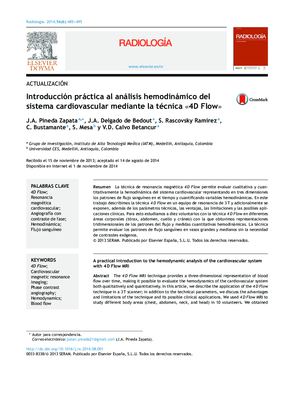 Introducción práctica al análisis hemodinámico del sistema cardiovascular mediante la técnica Â«4D FlowÂ»
