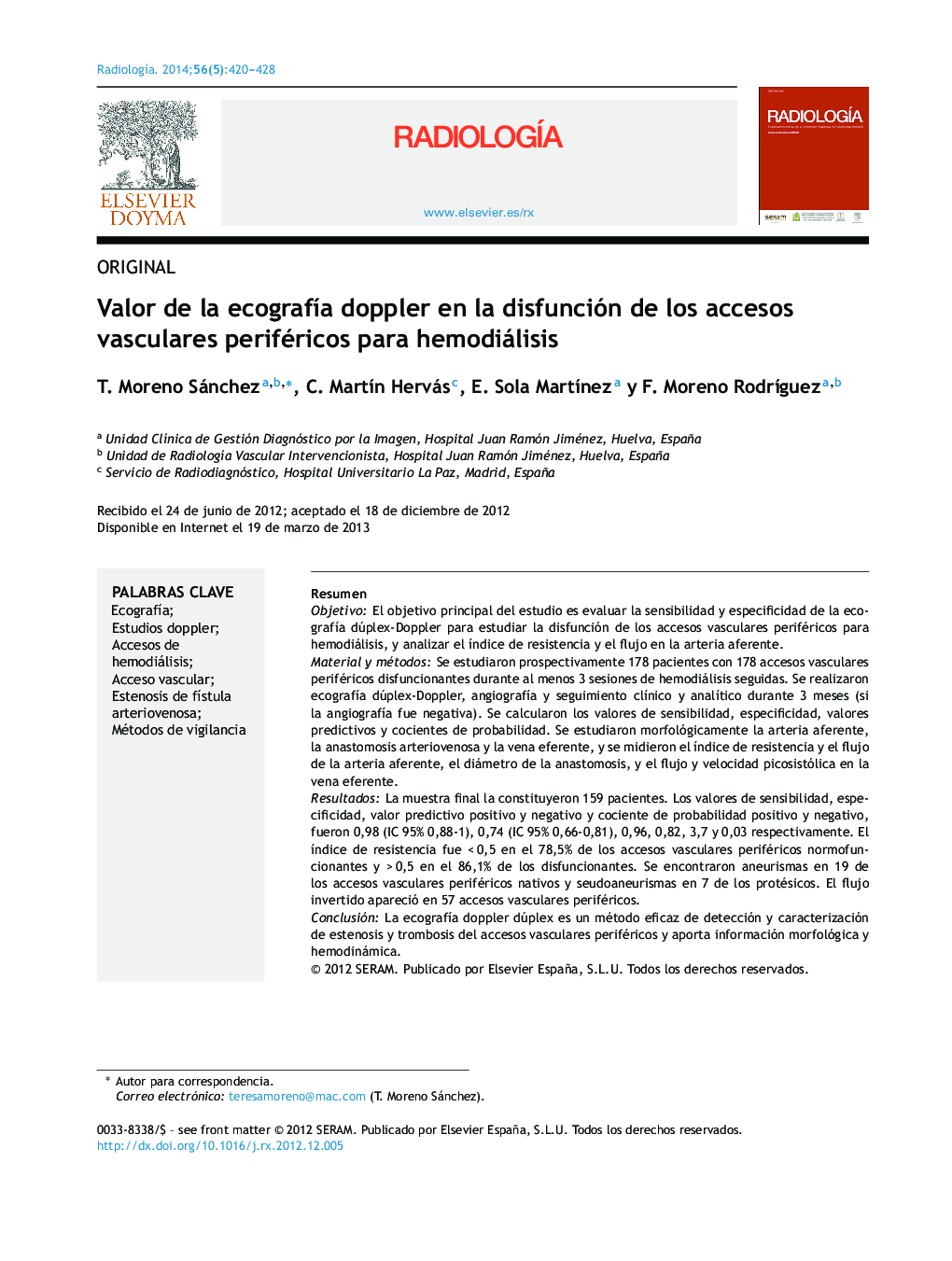 Valor de la ecografía doppler en la disfunción de los accesos vasculares periféricos para hemodiálisis