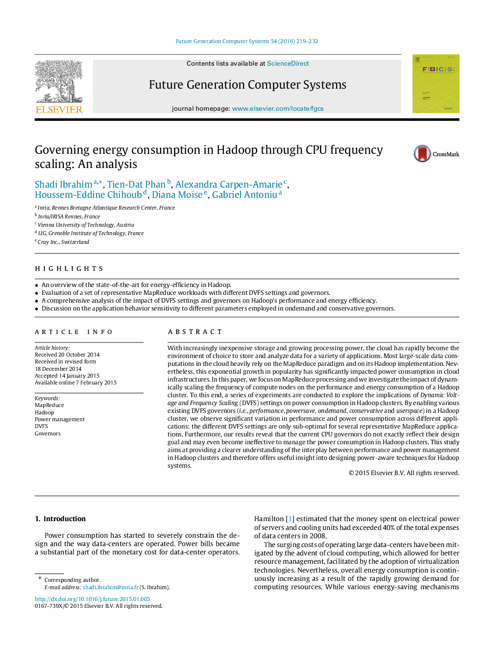 Governing energy consumption in Hadoop through CPU frequency scaling: An analysis