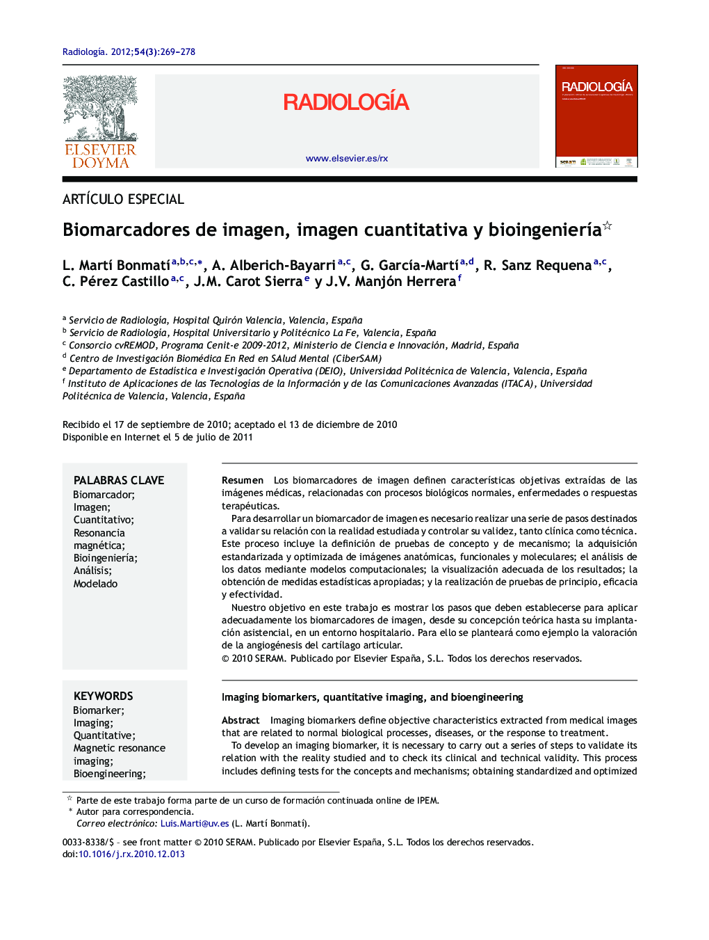 Biomarcadores de imagen, imagen cuantitativa y bioingenierÃ­a
