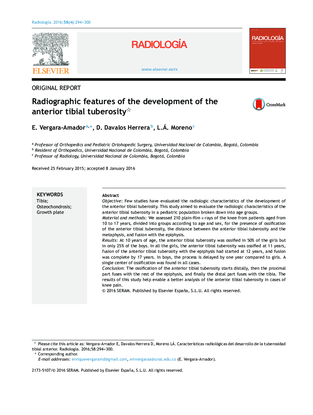 Radiographic features of the development of the anterior tibial tuberosity 