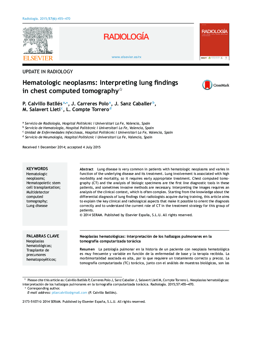 Hematologic neoplasms: Interpreting lung findings in chest computed tomography 
