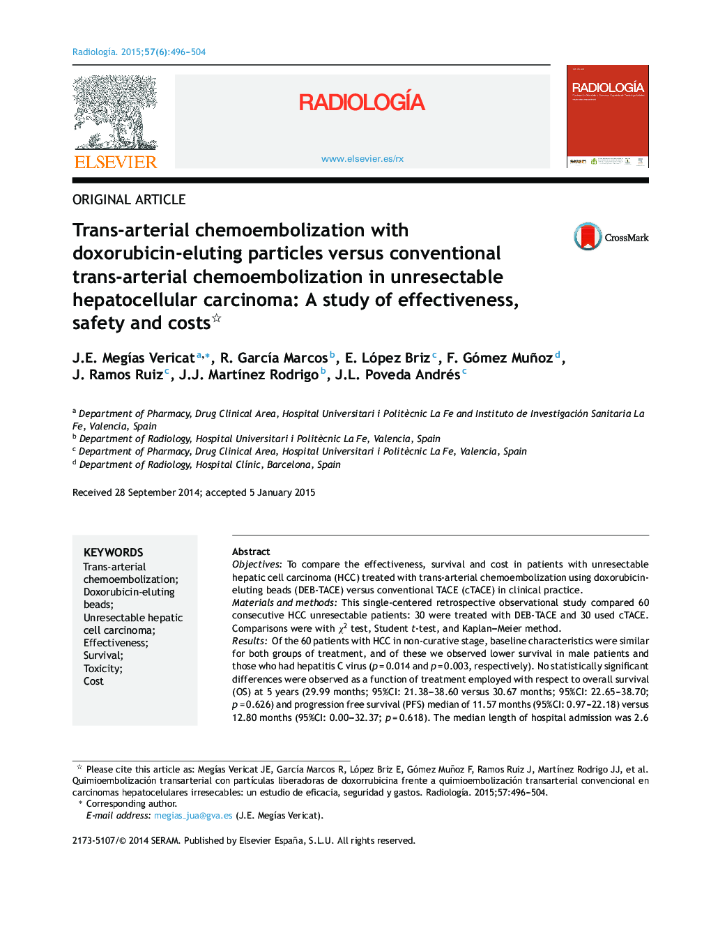 Trans-arterial chemoembolization with doxorubicin-eluting particles versus conventional trans-arterial chemoembolization in unresectable hepatocellular carcinoma: A study of effectiveness, safety and costs 