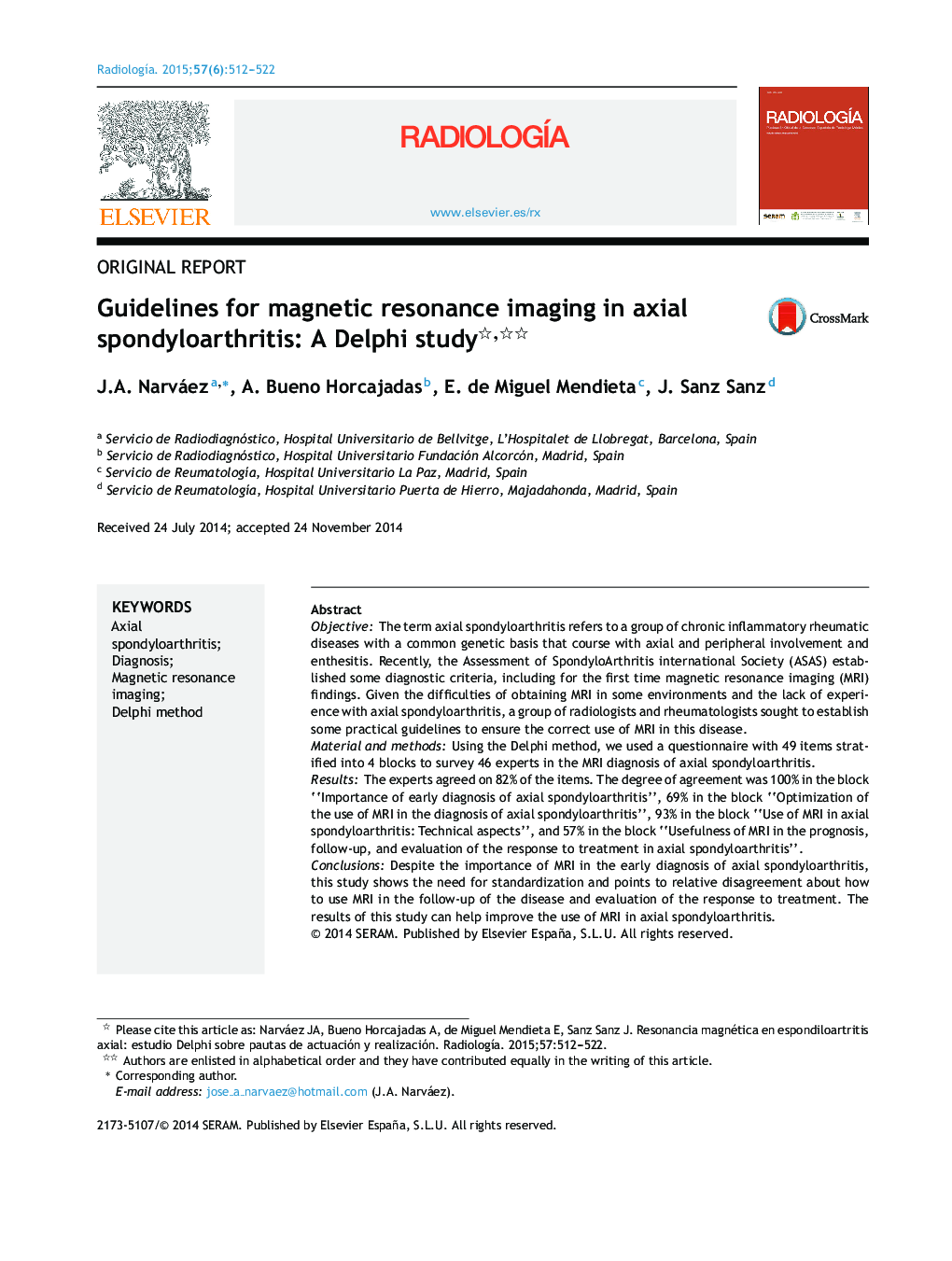 Guidelines for magnetic resonance imaging in axial spondyloarthritis: A Delphi study 