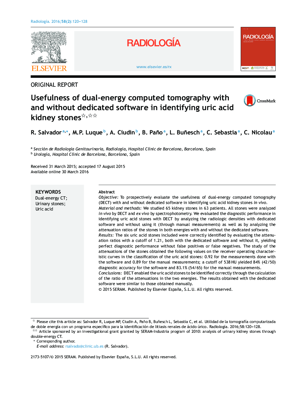 Usefulness of dual-energy computed tomography with and without dedicated software in identifying uric acid kidney stones 