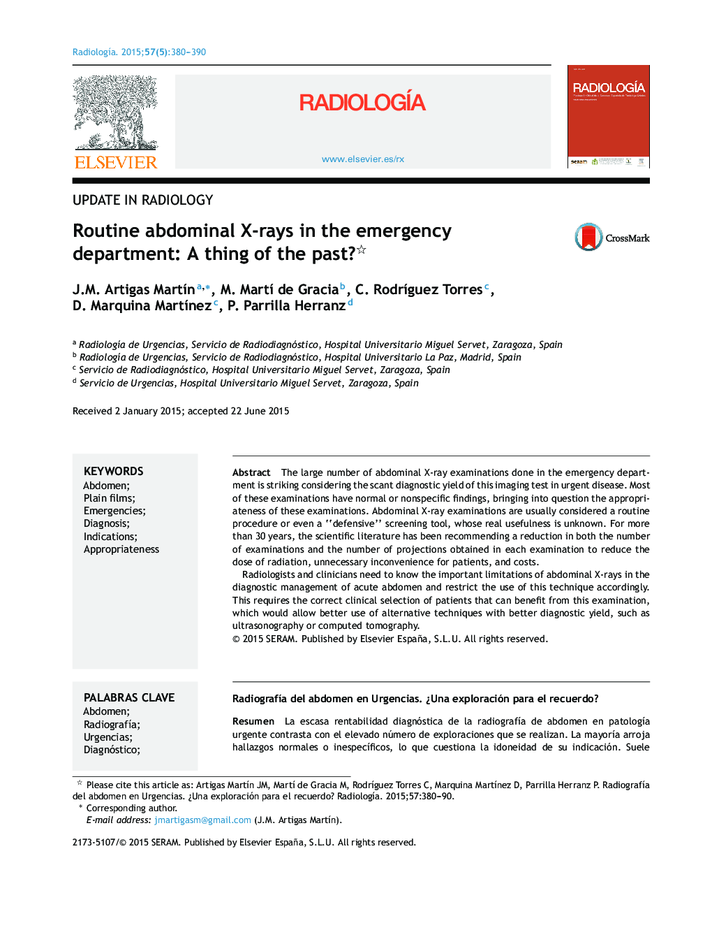 Routine abdominal X-rays in the emergency department: A thing of the past? 