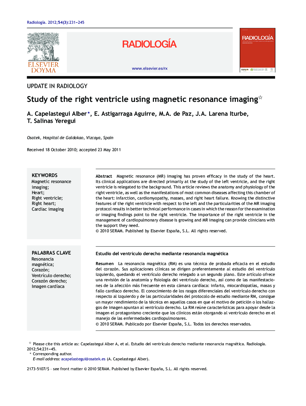 Study of the right ventricle using magnetic resonance imaging 