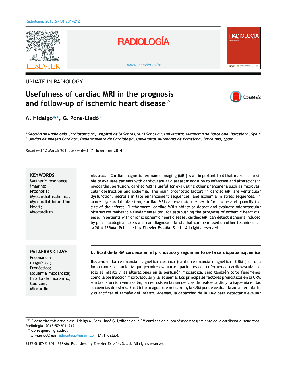 Usefulness of cardiac MRI in the prognosis and follow-up of ischemic heart disease 