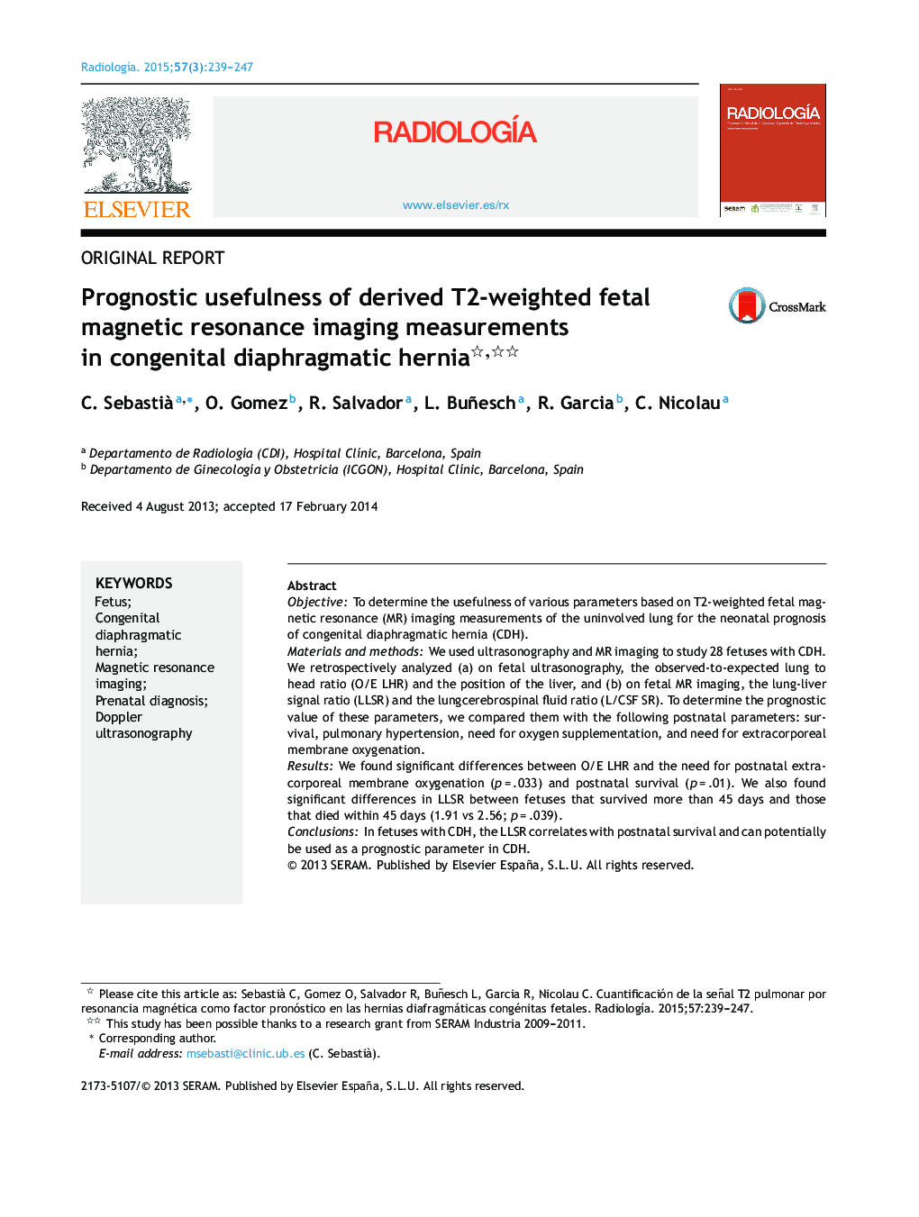 Prognostic usefulness of derived T2-weighted fetal magnetic resonance imaging measurements in congenital diaphragmatic hernia 