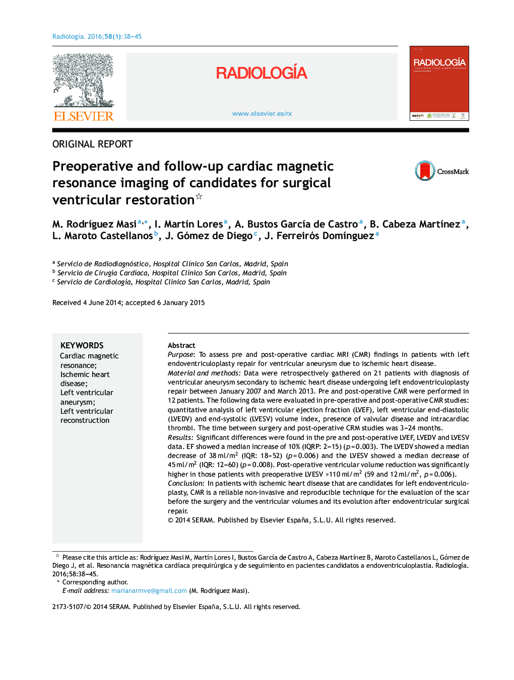 Preoperative and follow-up cardiac magnetic resonance imaging of candidates for surgical ventricular restoration 