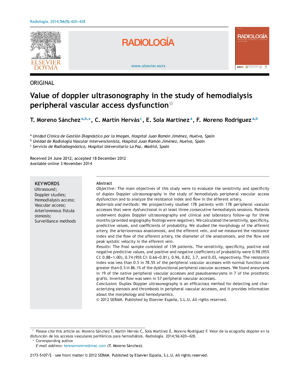 Value of doppler ultrasonography in the study of hemodialysis peripheral vascular access dysfunction