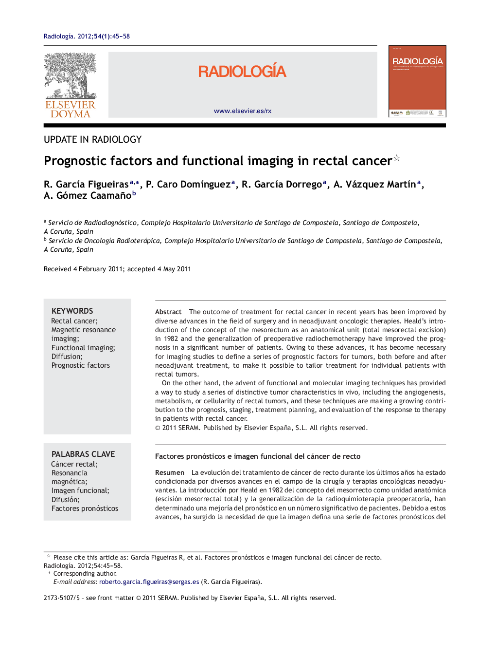 Prognostic factors and functional imaging in rectal cancer 