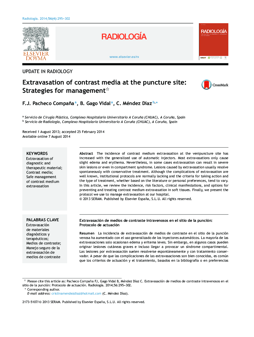 Extravasation of contrast media at the puncture site: Strategies for management 