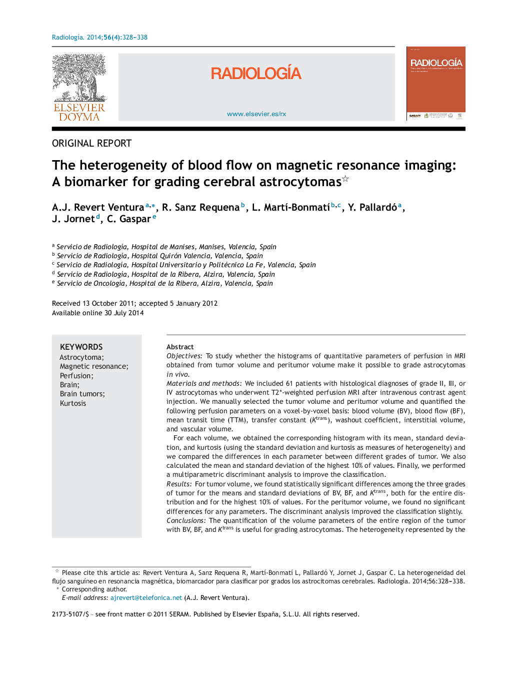 The heterogeneity of blood flow on magnetic resonance imaging: A biomarker for grading cerebral astrocytomas 