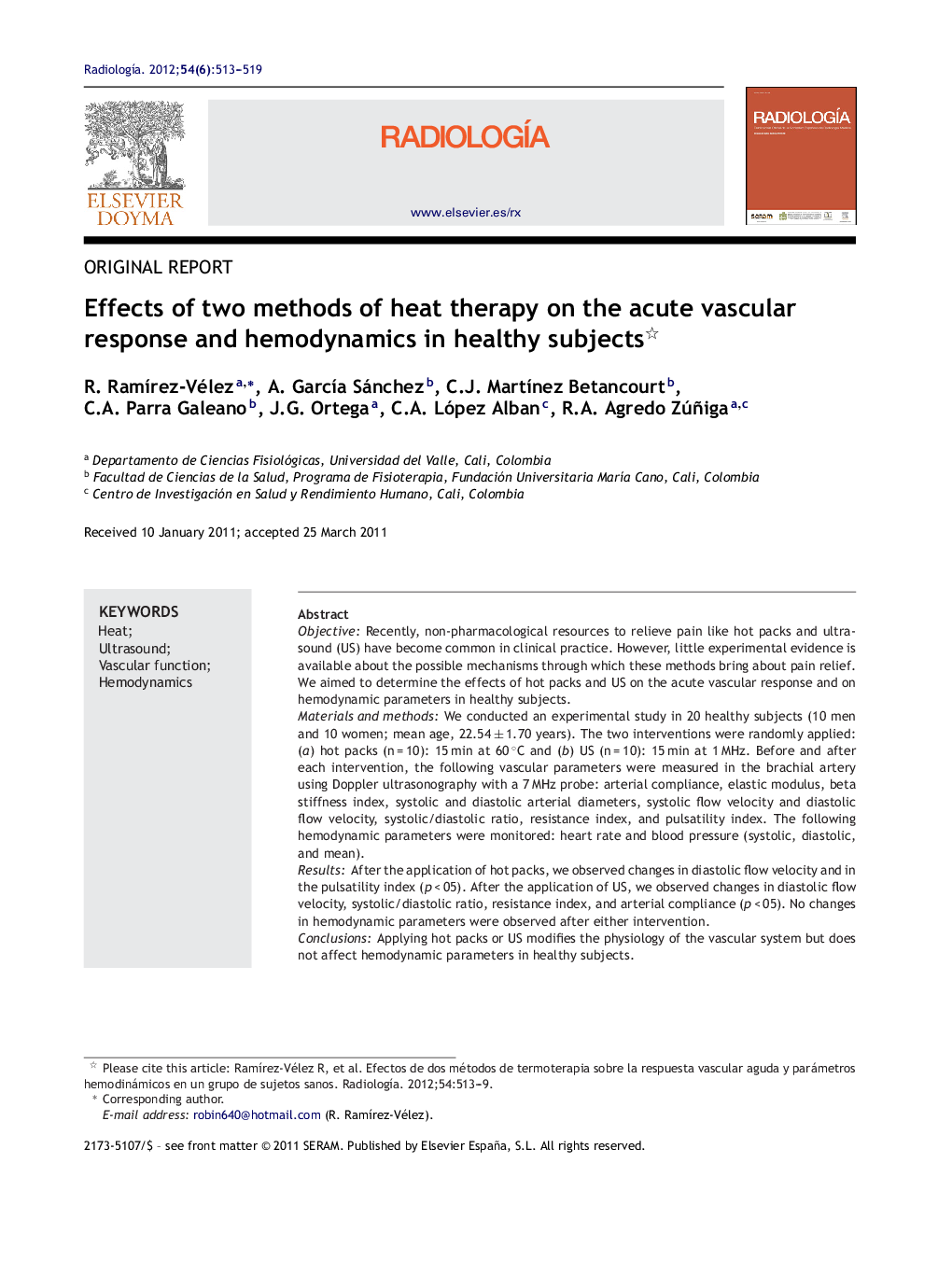 Effects of two methods of heat therapy on the acute vascular response and hemodynamics in healthy subjects 