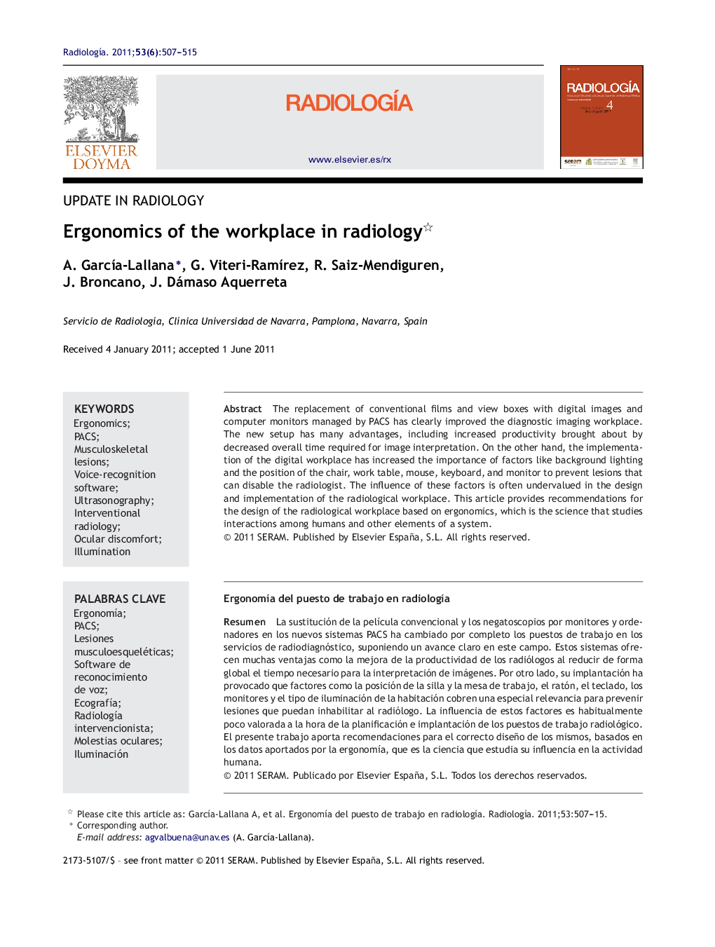 Ergonomics of the workplace in radiology 