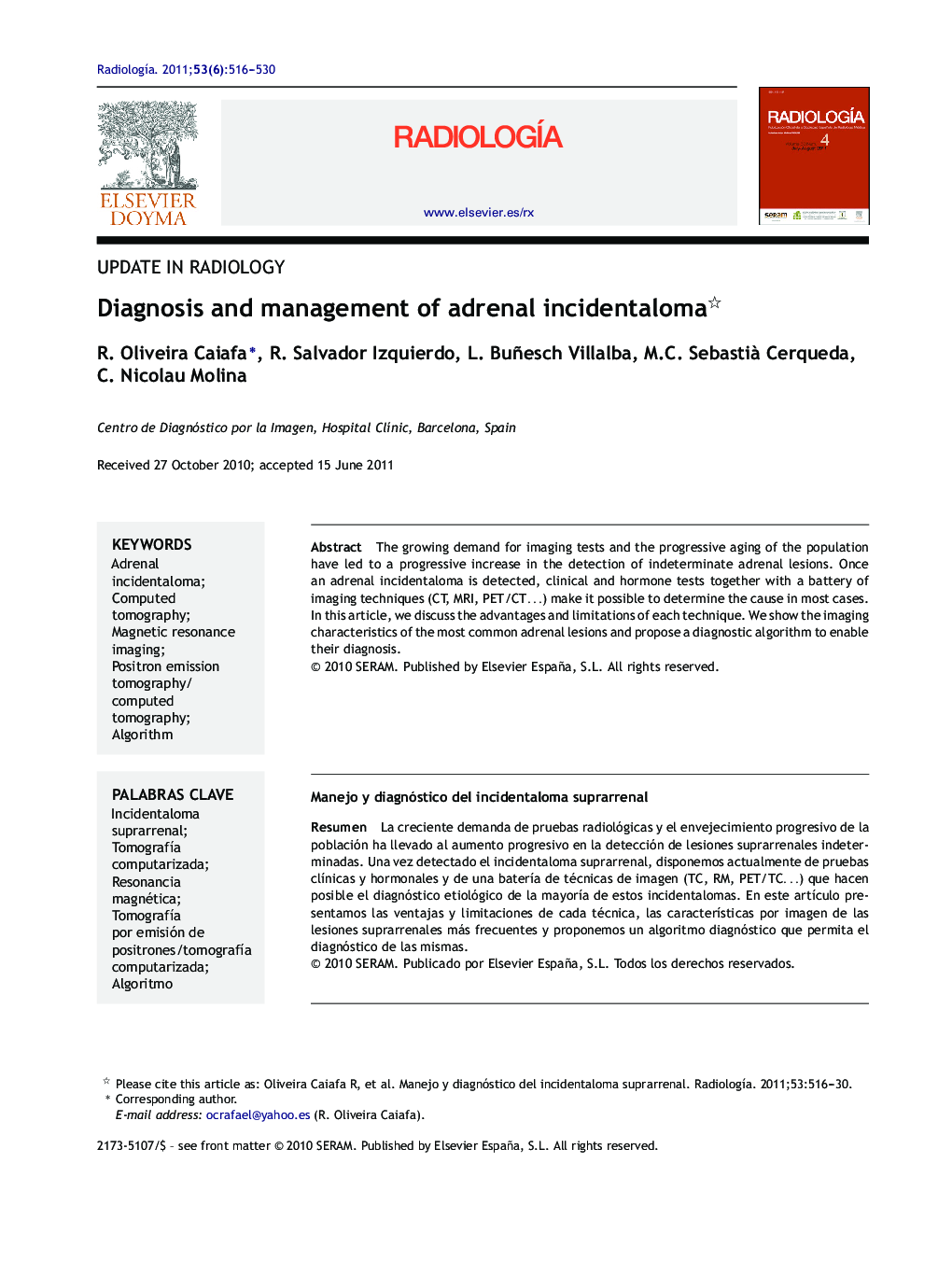 Diagnosis and management of adrenal incidentaloma 