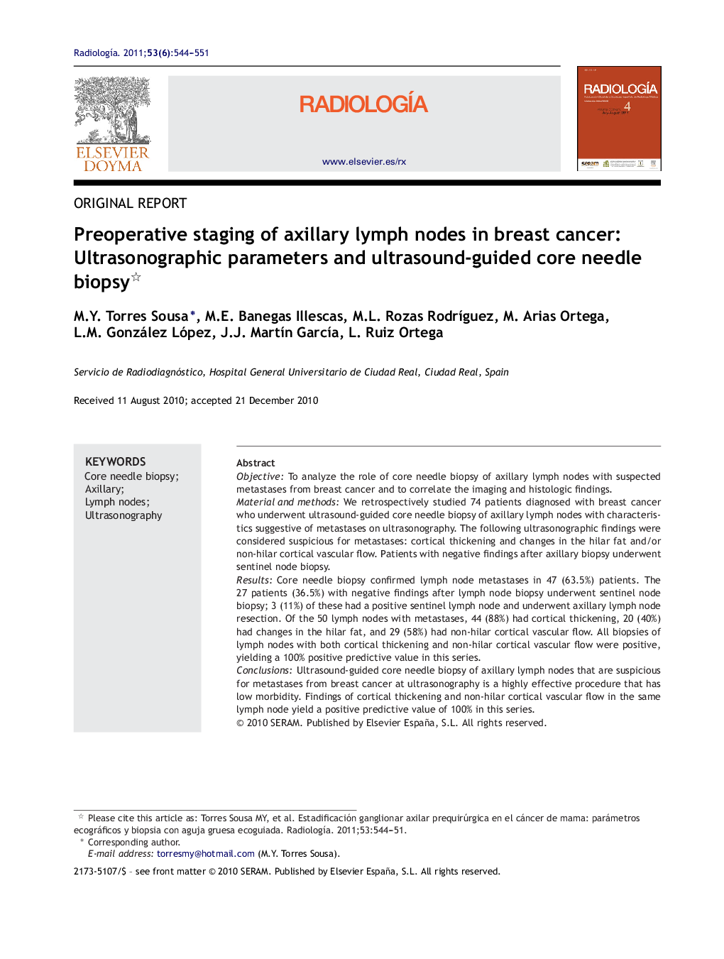 Preoperative staging of axillary lymph nodes in breast cancer: Ultrasonographic parameters and ultrasound-guided core needle biopsy 