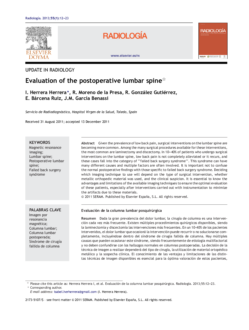 Evaluation of the postoperative lumbar spine 