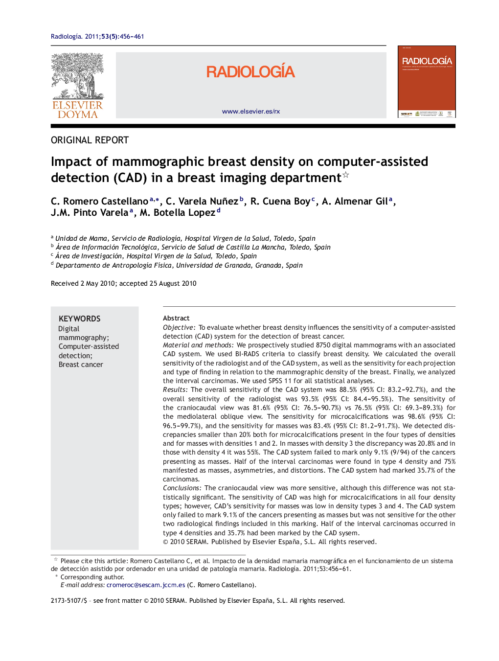 Impact of mammographic breast density on computer-assisted detection (CAD) in a breast imaging department 