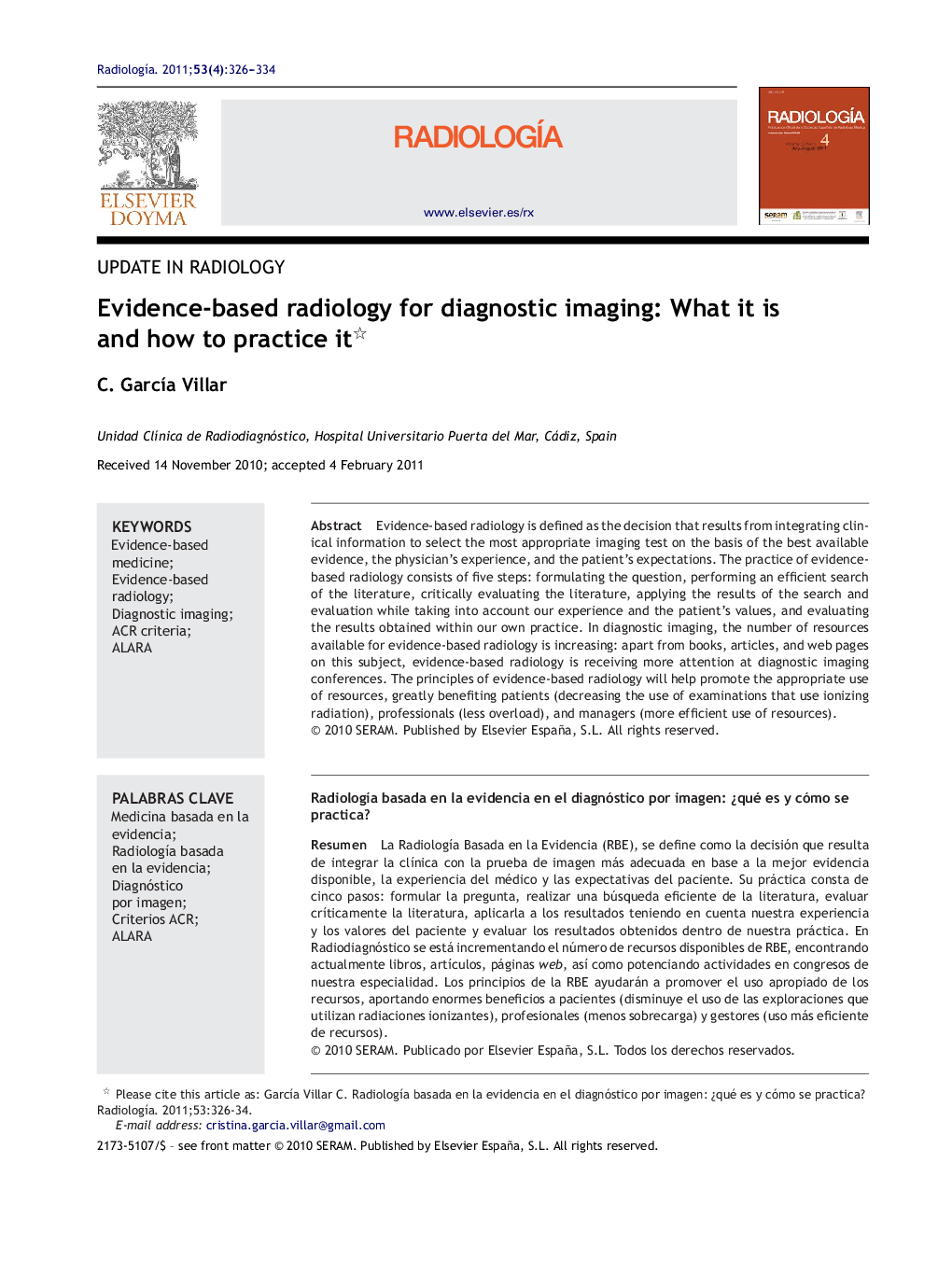 Evidence-based radiology for diagnostic imaging: What it is and how to practice it 