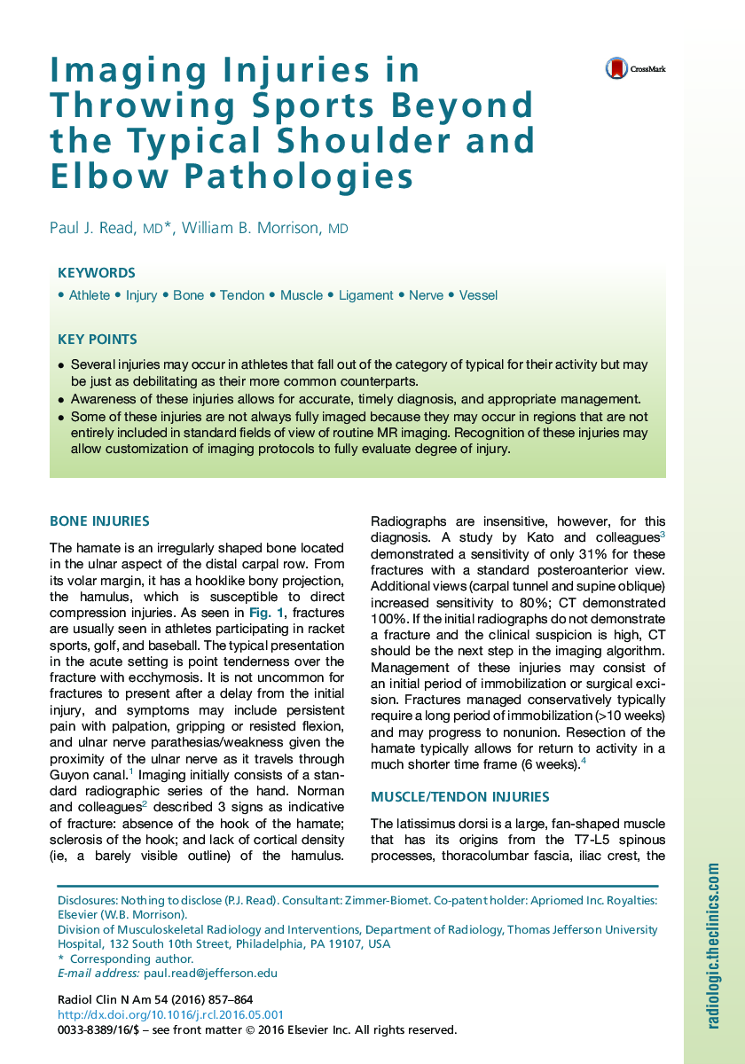 Imaging Injuries in Throwing Sports Beyond the Typical Shoulder and Elbow Pathologies