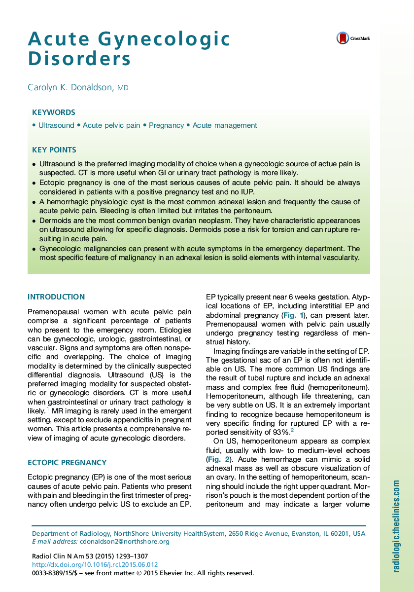 Acute Gynecologic Disorders