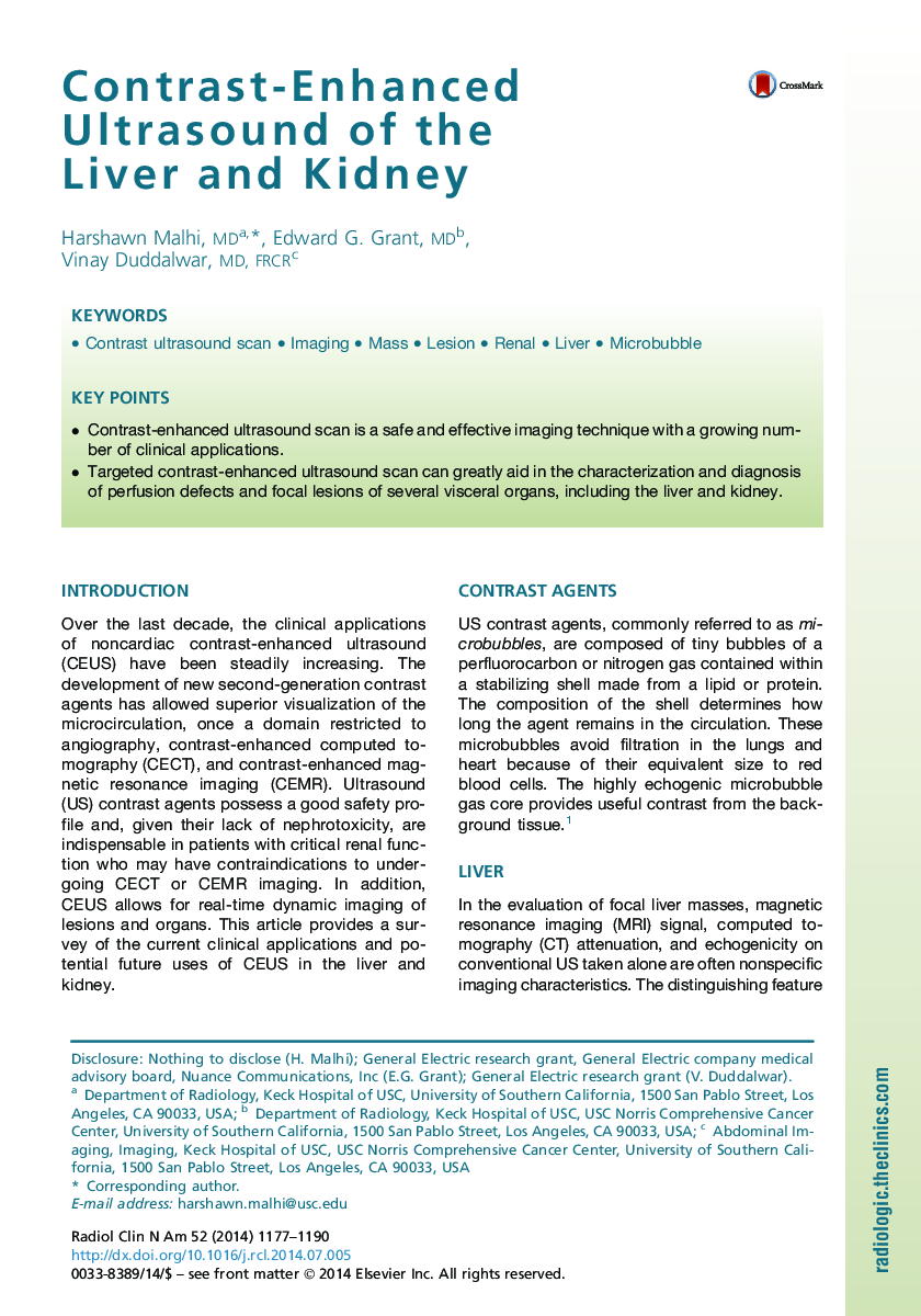 Contrast-Enhanced Ultrasound of the Liver and Kidney